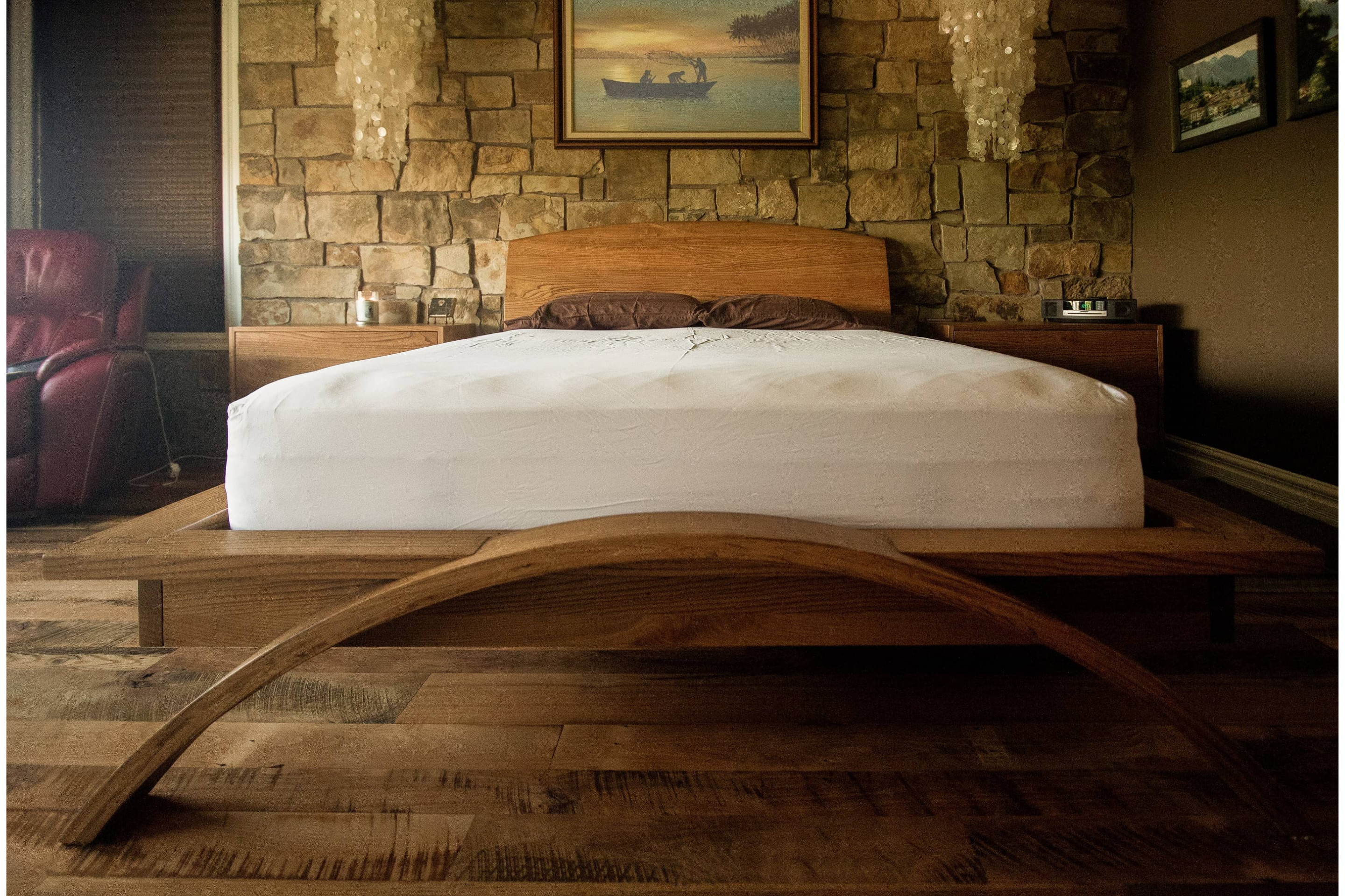 mid century modern wood platform bed